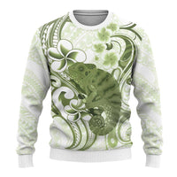 Green And White Hawaii Chameleon Ugly Christmas Sweater Plumeria Polynesian Tribal Art