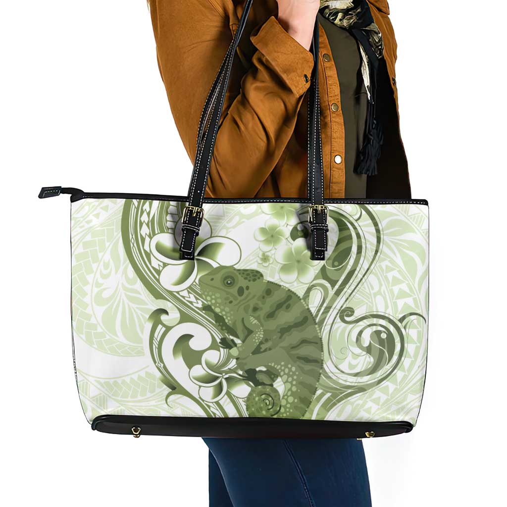 Green And White Hawaii Chameleon Leather Tote Bag Plumeria Polynesian Tribal Art LT14 - Polynesian Pride