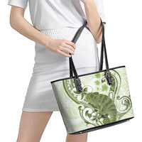 Green And White Hawaii Chameleon Leather Tote Bag Plumeria Polynesian Tribal Art LT14 - Polynesian Pride