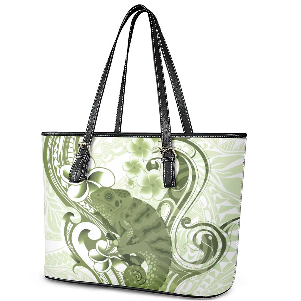 Green And White Hawaii Chameleon Leather Tote Bag Plumeria Polynesian Tribal Art LT14 - Polynesian Pride