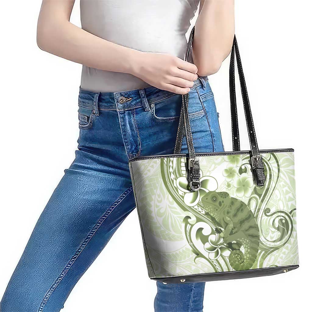 Green And White Hawaii Chameleon Leather Tote Bag Plumeria Polynesian Tribal Art LT14 - Polynesian Pride