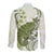 Green And White Hawaii Chameleon Long Sleeve Button Shirt Plumeria Polynesian Tribal Art