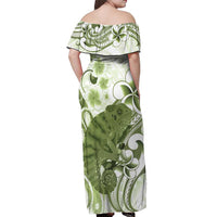 Green And White Hawaii Chameleon Off Shoulder Maxi Dress Plumeria Polynesian Tribal Art LT14 - Polynesian Pride
