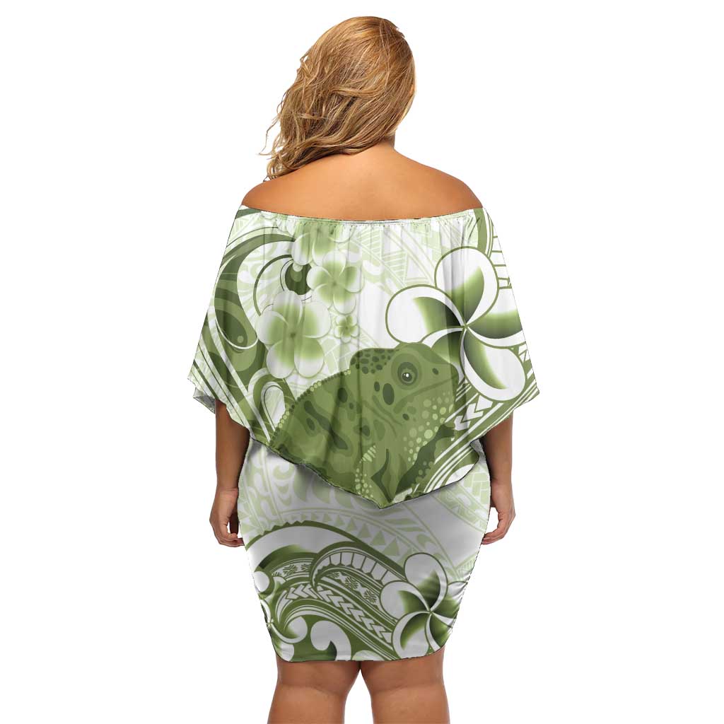 Green And White Hawaii Chameleon Off Shoulder Short Dress Plumeria Polynesian Tribal Art LT14 - Polynesian Pride