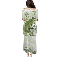 Green And White Hawaii Chameleon Puletasi Plumeria Polynesian Tribal Art LT14 - Polynesian Pride