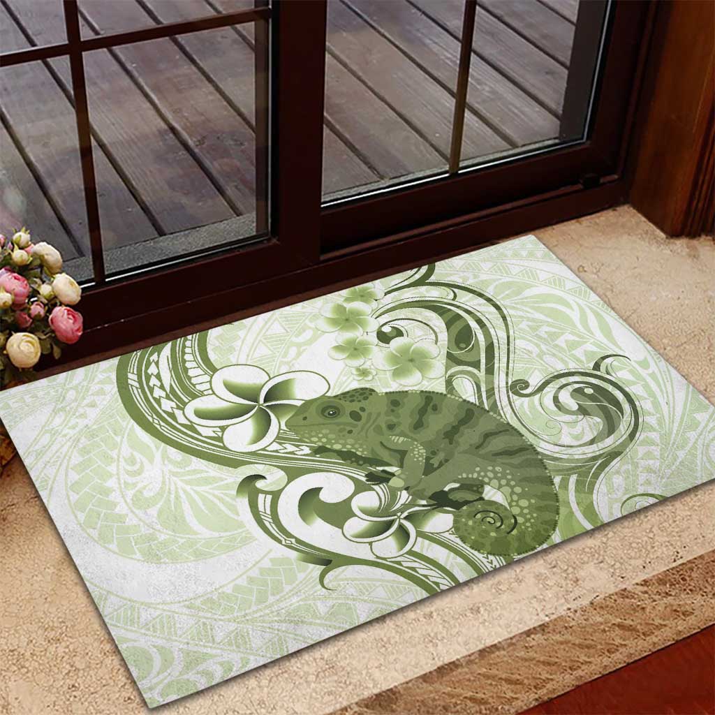Green And White Hawaii Chameleon Rubber Doormat Plumeria Polynesian Tribal Art LT14 - Polynesian Pride