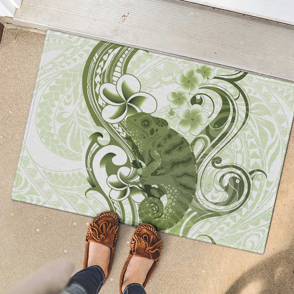 Green And White Hawaii Chameleon Rubber Doormat Plumeria Polynesian Tribal Art LT14 - Polynesian Pride