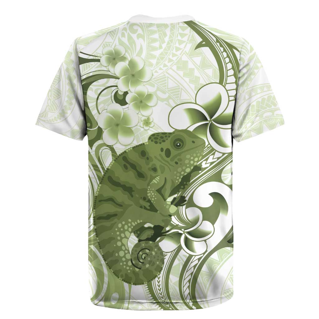 Green And White Hawaii Chameleon Rugby Jersey Plumeria Polynesian Tribal Art LT14 - Polynesian Pride