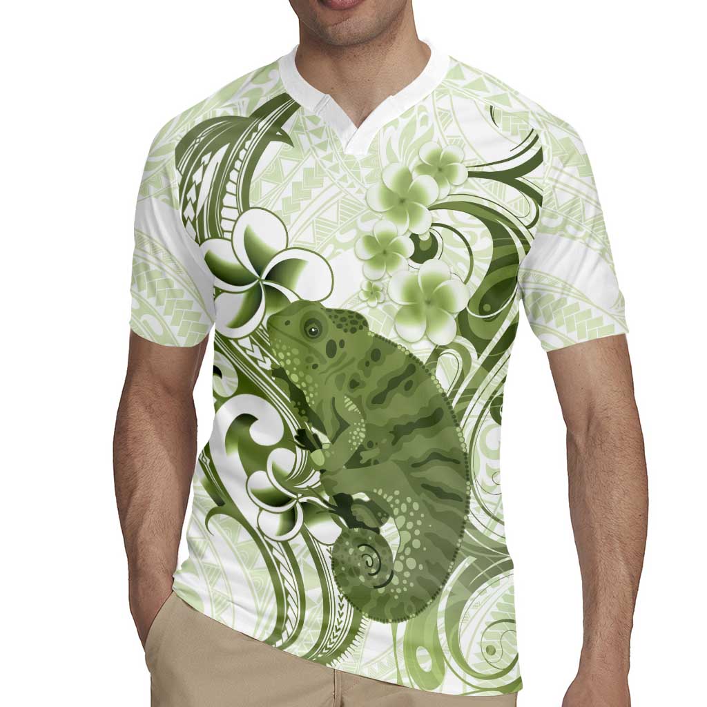 Green And White Hawaii Chameleon Rugby Jersey Plumeria Polynesian Tribal Art LT14 - Polynesian Pride