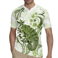 Green And White Hawaii Chameleon Rugby Jersey Plumeria Polynesian Tribal Art LT14 - Polynesian Pride