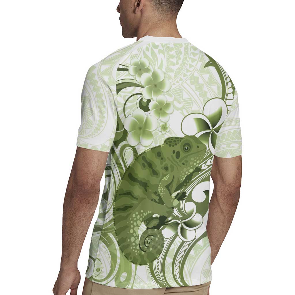 Green And White Hawaii Chameleon Rugby Jersey Plumeria Polynesian Tribal Art LT14 - Polynesian Pride
