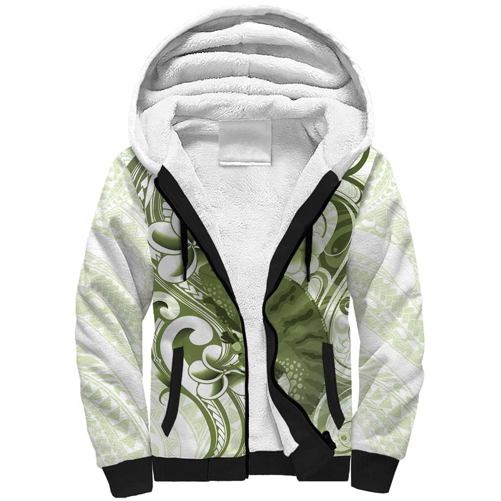 Green And White Hawaii Chameleon Sherpa Hoodie Plumeria Polynesian Tribal Art LT14 Unisex Lime Green - Polynesian Pride
