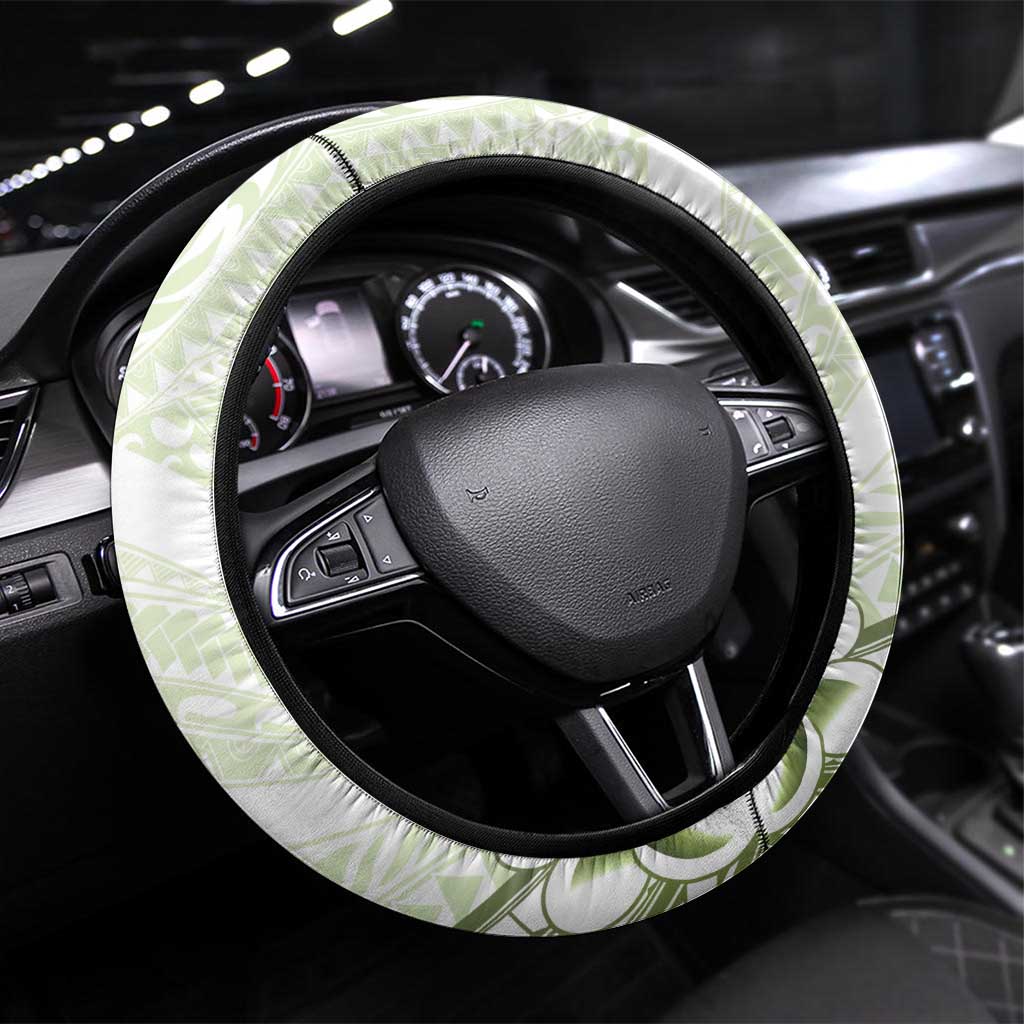 Green And White Hawaii Chameleon Steering Wheel Cover Plumeria Polynesian Tribal Art LT14 Universal Fit Lime Green - Polynesian Pride