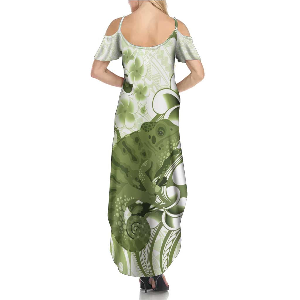 Green And White Hawaii Chameleon Summer Maxi Dress Plumeria Polynesian Tribal Art LT14 - Polynesian Pride