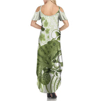Green And White Hawaii Chameleon Summer Maxi Dress Plumeria Polynesian Tribal Art LT14 - Polynesian Pride