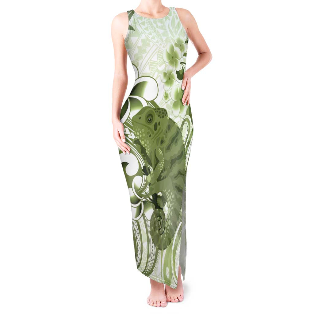 Green And White Hawaii Chameleon Tank Maxi Dress Plumeria Polynesian Tribal Art LT14 Women Lime Green - Polynesian Pride