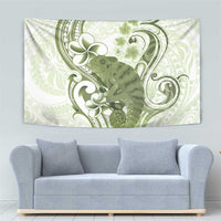 Green And White Hawaii Chameleon Tapestry Plumeria Polynesian Tribal Art