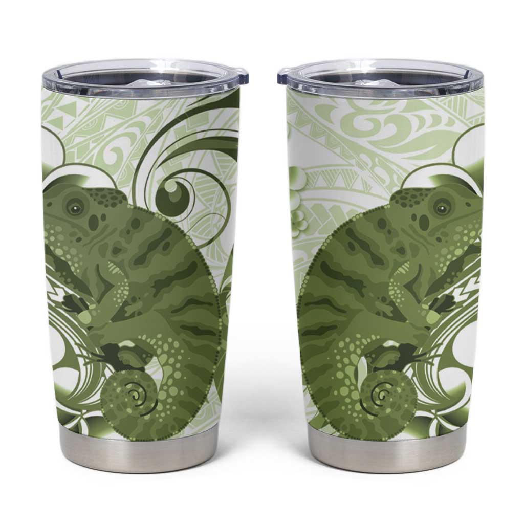 Green And White Hawaii Chameleon Tumbler Cup Plumeria Polynesian Tribal Art