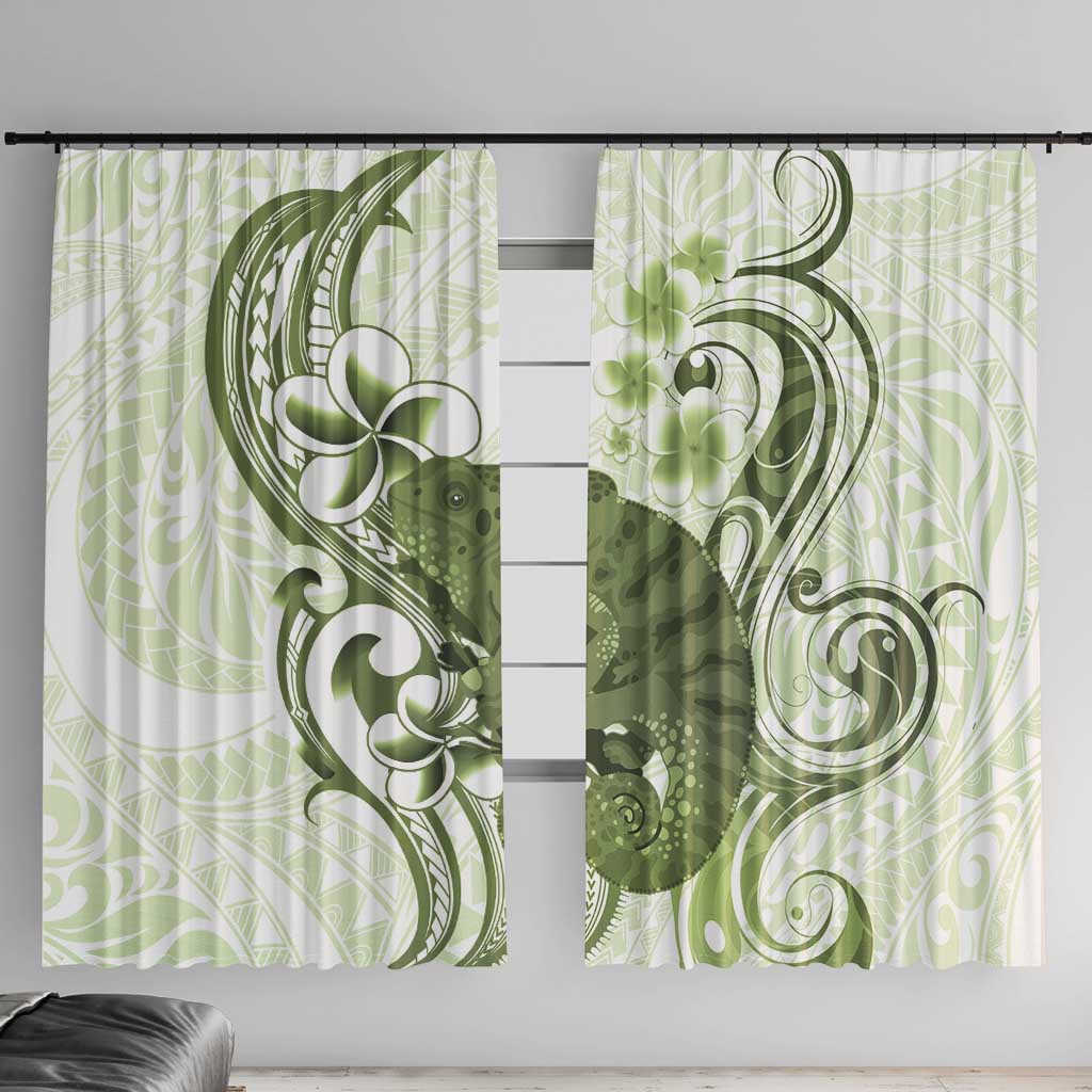 Green And White Hawaii Chameleon Window Curtain Plumeria Polynesian Tribal Art LT14 With Hooks Lime Green - Polynesian Pride