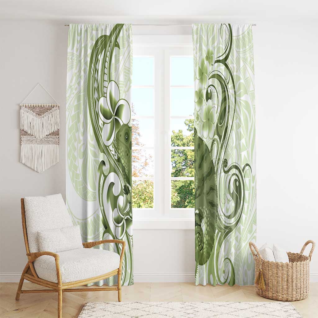 Green And White Hawaii Chameleon Window Curtain Plumeria Polynesian Tribal Art LT14 - Polynesian Pride