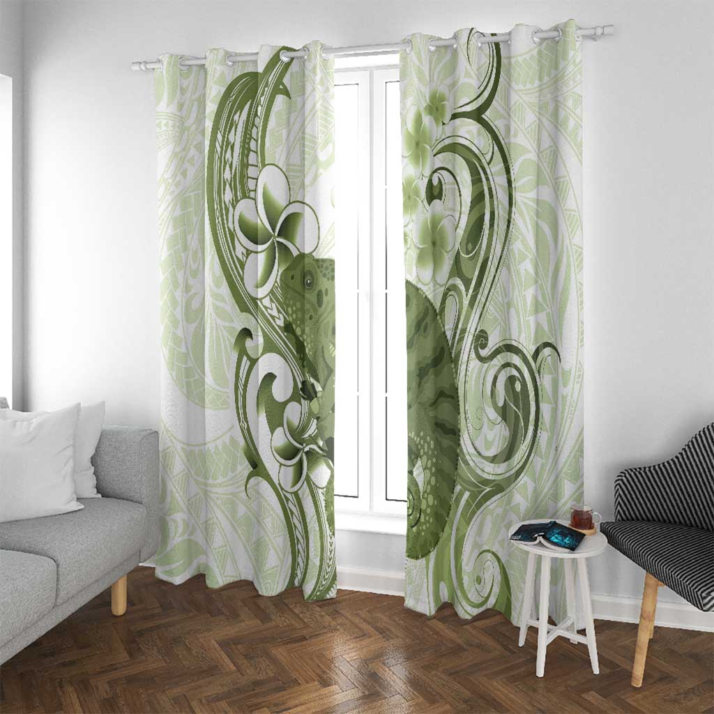 Green And White Hawaii Chameleon Window Curtain Plumeria Polynesian Tribal Art LT14 With Grommets Lime Green - Polynesian Pride