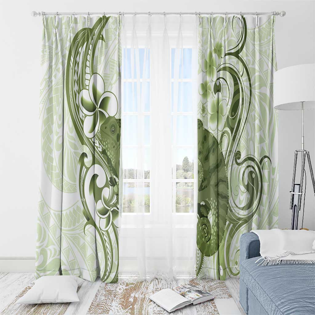 Green And White Hawaii Chameleon Window Curtain Plumeria Polynesian Tribal Art LT14 - Polynesian Pride
