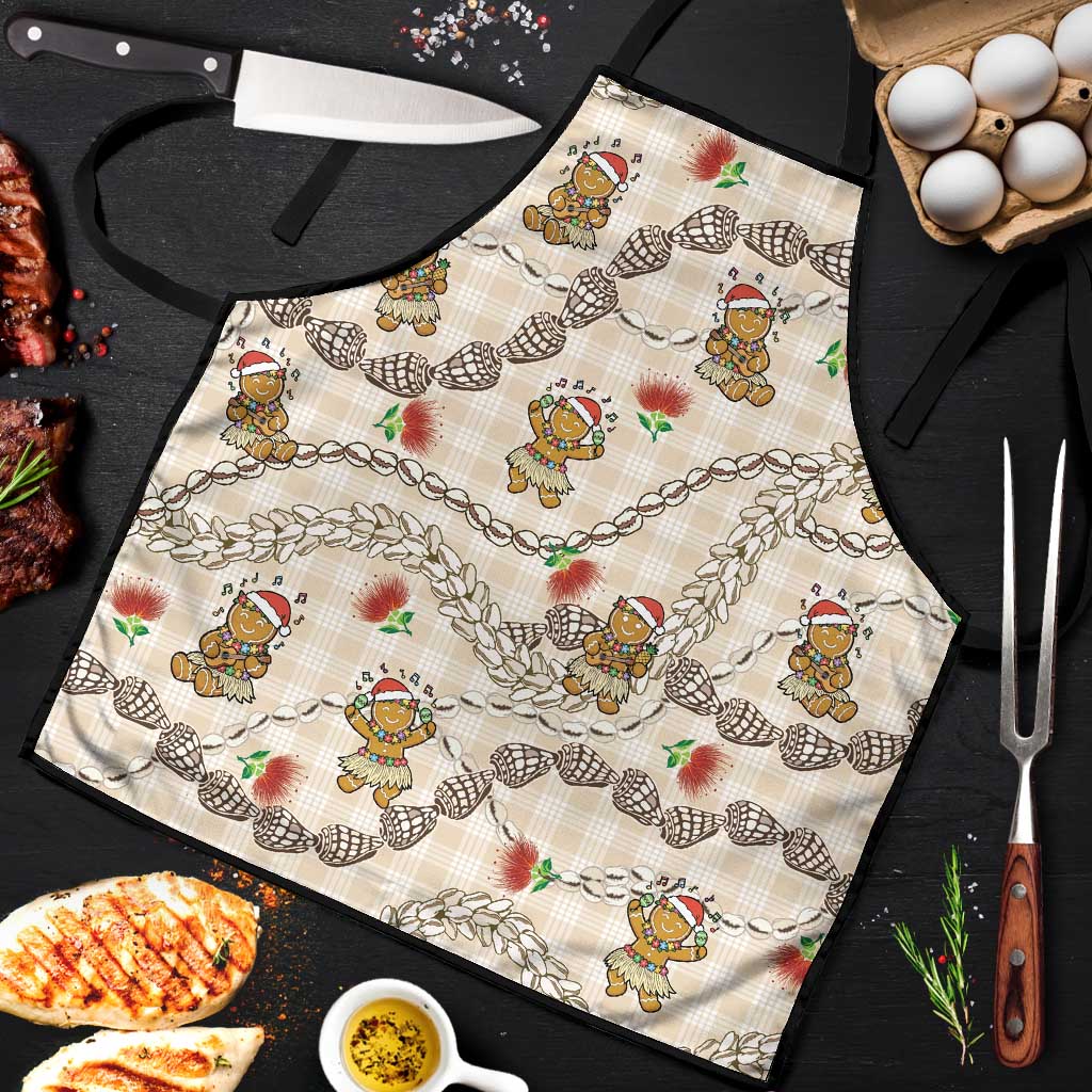 Beige Palaka Hawaii Mele Kalikimaka Apron Ohia Lehua Shell Leis Funny Gingerbread Santa - Polynesian Pride
