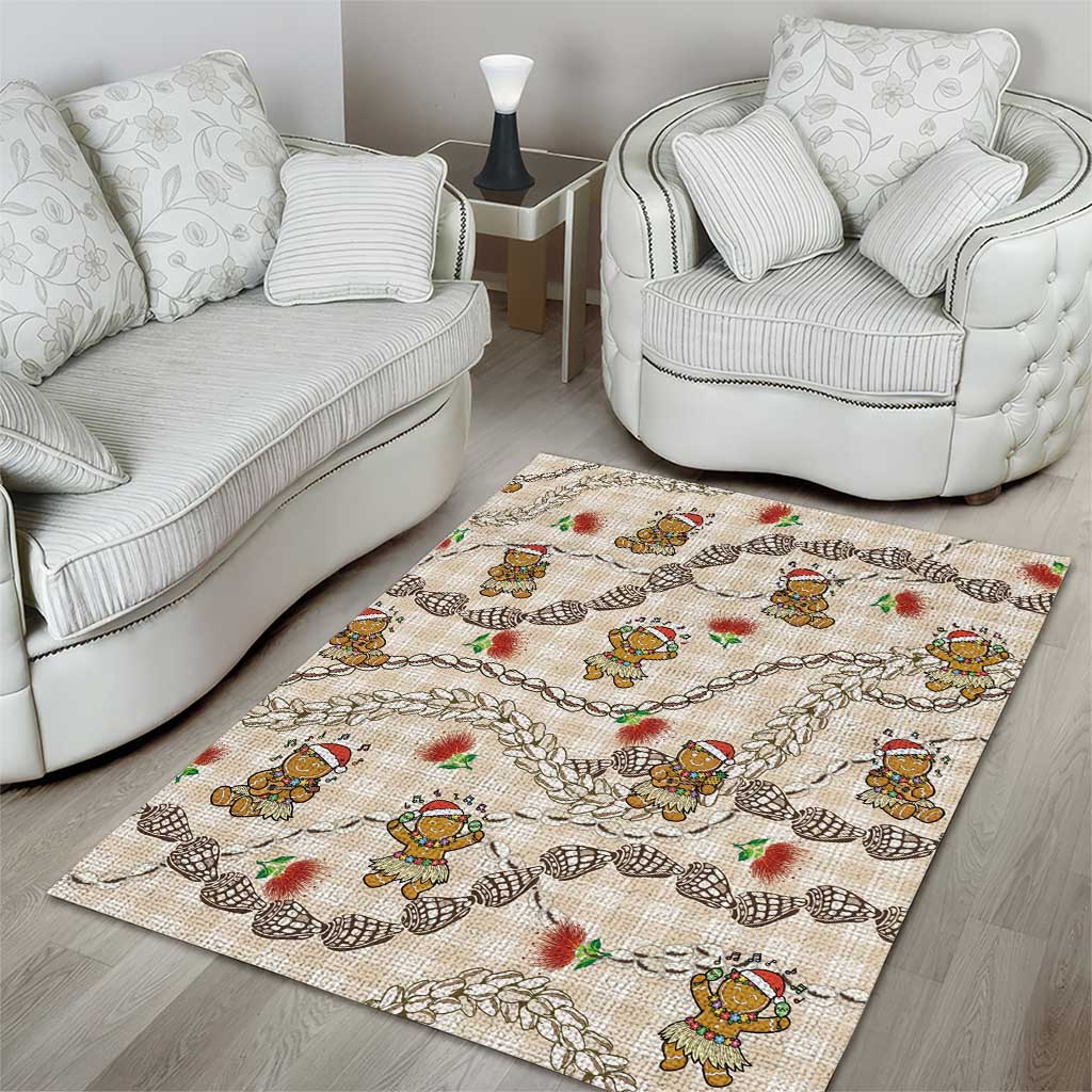 Beige Palaka Hawaii Mele Kalikimaka Area Rug Ohia Lehua Shell Leis Funny Gingerbread Santa - Polynesian Pride