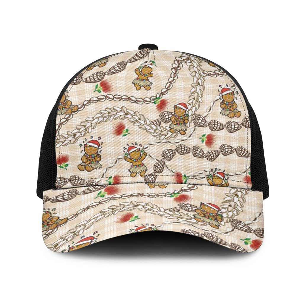 Beige Palaka Hawaii Mele Kalikimaka Baseball Net Cap Ohia Lehua Shell Leis Funny Gingerbread Santa LT14 One Size Black Beige - Polynesian Pride