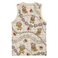 Beige Palaka Hawaii Mele Kalikimaka Basketball Jersey Ohia Lehua Shell Leis Funny Gingerbread Santa - Polynesian Pride