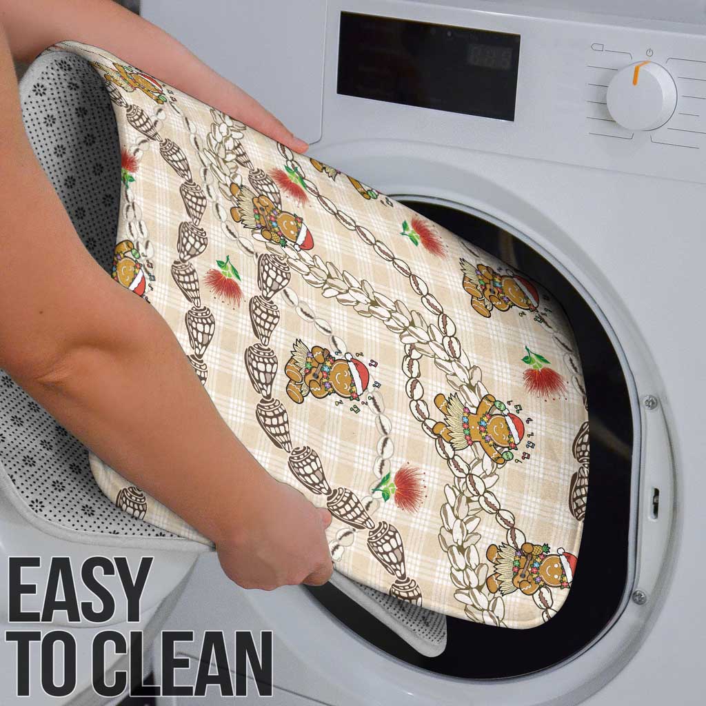 Beige Palaka Hawaii Mele Kalikimaka Bathroom Set Ohia Lehua Shell Leis Funny Gingerbread Santa - Polynesian Pride