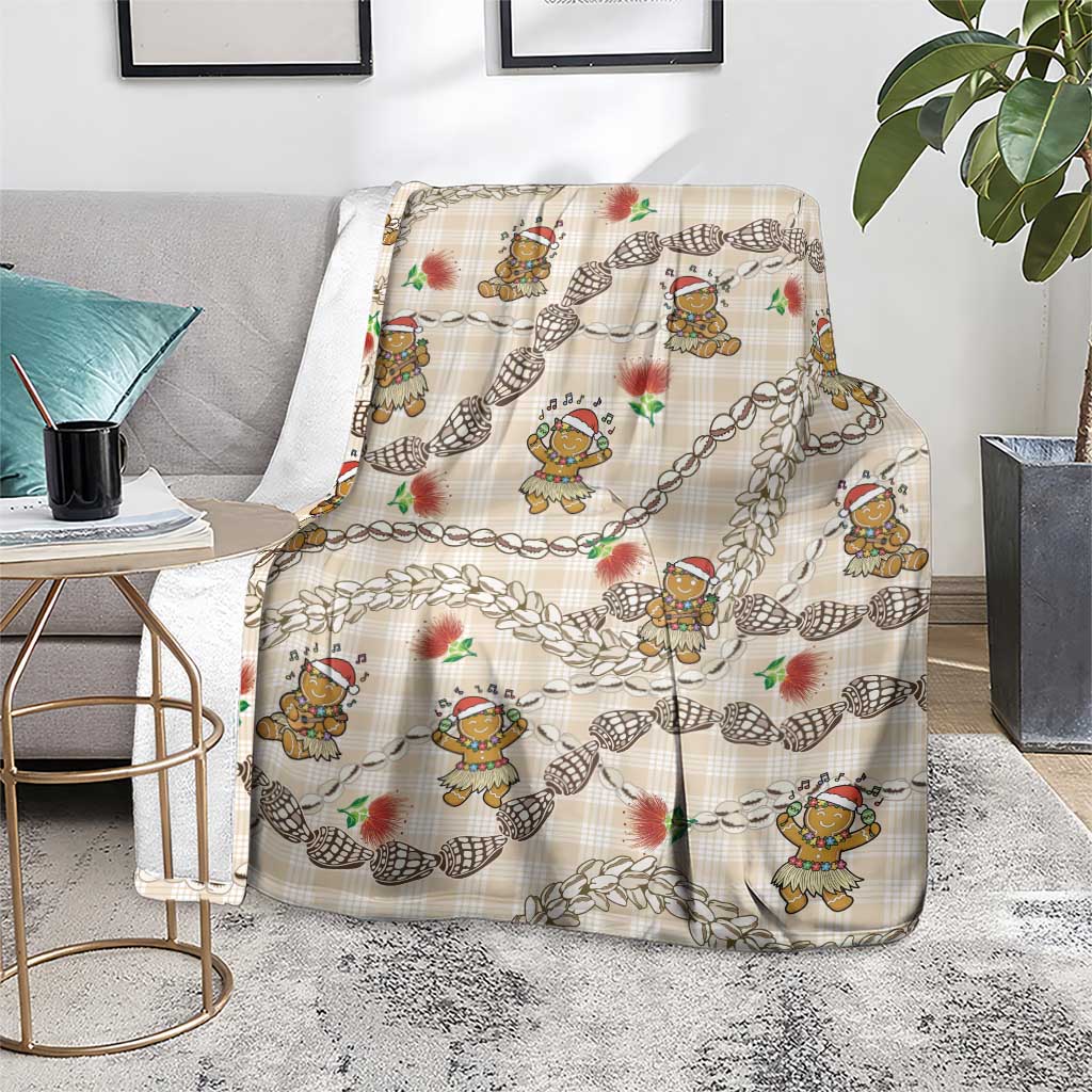 Beige Palaka Hawaii Mele Kalikimaka Blanket Ohia Lehua Shell Leis Funny Gingerbread Santa - Polynesian Pride
