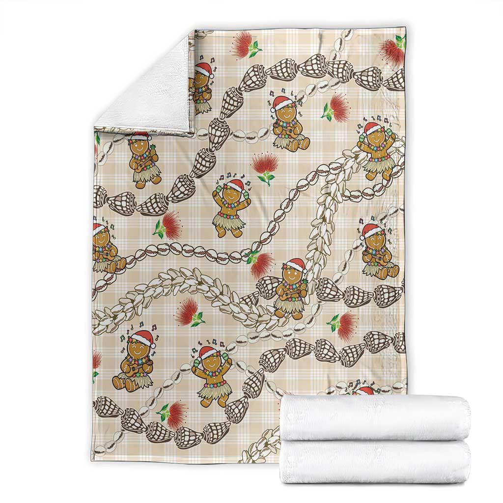 Beige Palaka Hawaii Mele Kalikimaka Blanket Ohia Lehua Shell Leis Funny Gingerbread Santa - Polynesian Pride