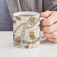 Beige Palaka Hawaii Mele Kalikimaka Ceramic Mug Ohia Lehua Shell Leis Funny Gingerbread Santa - Polynesian Pride
