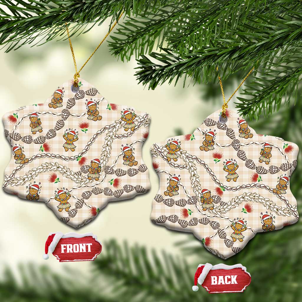 Beige Palaka Hawaii Mele Kalikimaka Ceramic Ornament Ohia Lehua Shell Leis Funny Gingerbread Santa LT14 Snow Flake Beige - Polynesian Pride