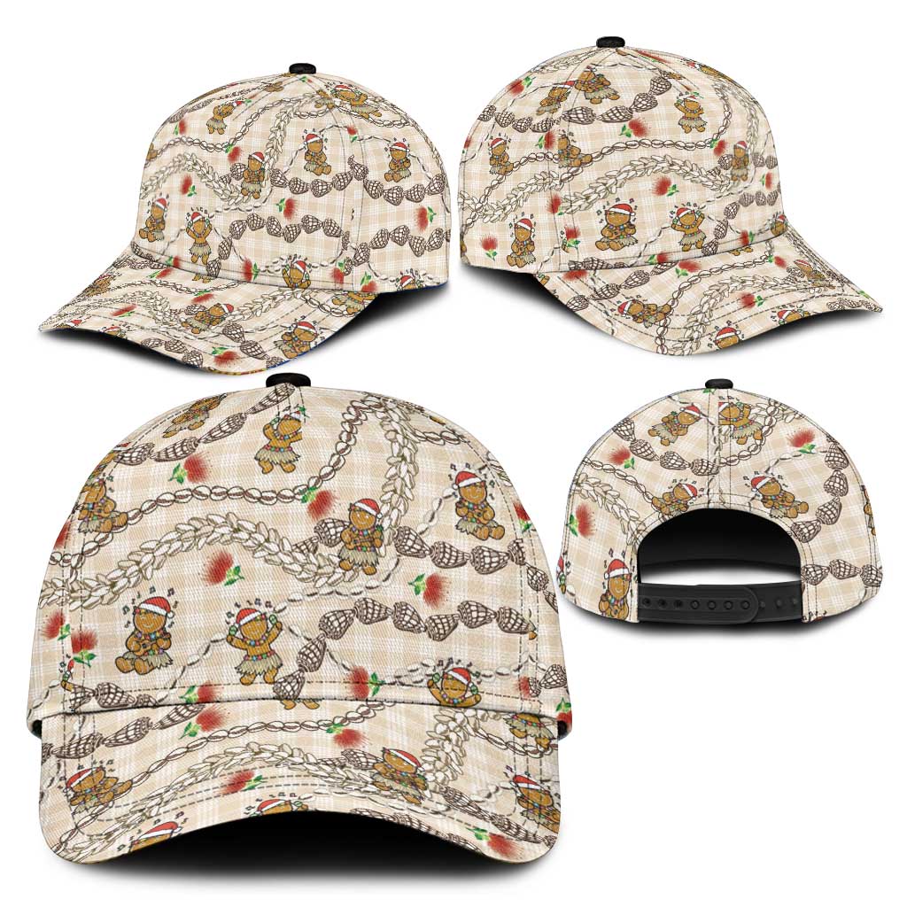 Beige Palaka Hawaii Mele Kalikimaka Classic Cap Ohia Lehua Shell Leis Funny Gingerbread Santa LT14 - Polynesian Pride