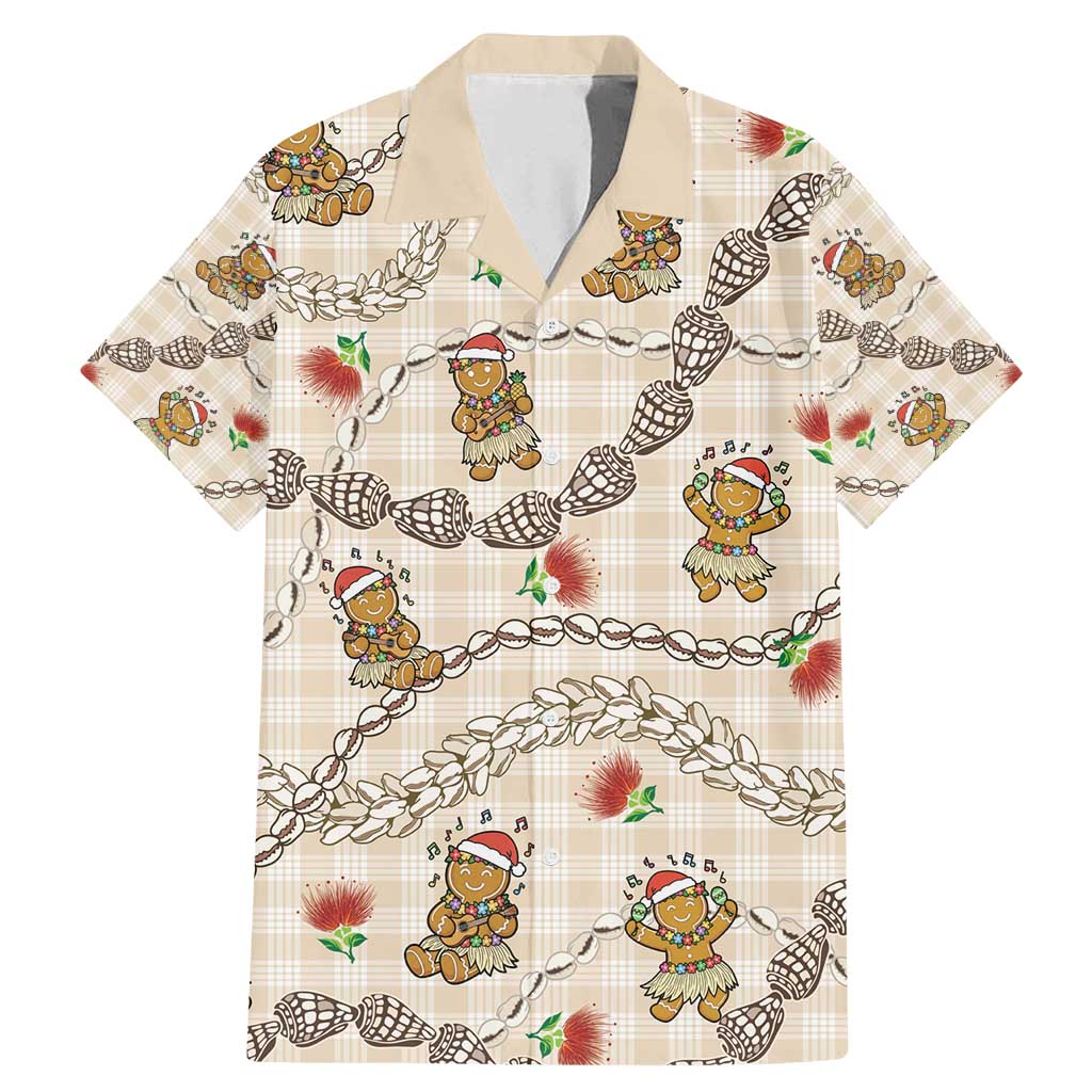 Beige Palaka Hawaii Mele Kalikimaka Family Matching Mermaid Dress and Hawaiian Shirt Ohia Lehua Shell Leis Funny Gingerbread Santa - Polynesian Pride