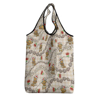 Beige Palaka Hawaii Mele Kalikimaka Grocery Bag Ohia Lehua Shell Leis Funny Gingerbread Santa - Polynesian Pride