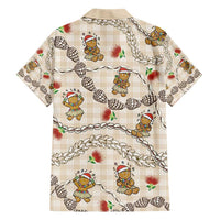 Beige Palaka Hawaii Mele Kalikimaka Hawaiian Shirt Ohia Lehua Shell Leis Funny Gingerbread Santa - Polynesian Pride