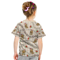 Beige Palaka Hawaii Mele Kalikimaka Kid T Shirt Ohia Lehua Shell Leis Funny Gingerbread Santa - Polynesian Pride