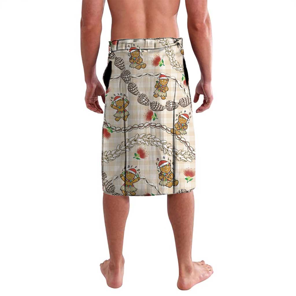 Beige Palaka Hawaii Mele Kalikimaka Lavalava Ohia Lehua Shell Leis Funny Gingerbread Santa - Polynesian Pride