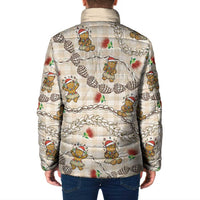 Beige Palaka Hawaii Mele Kalikimaka Padded Jacket Ohia Lehua Shell Leis Funny Gingerbread Santa - Polynesian Pride