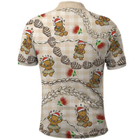 Beige Palaka Hawaii Mele Kalikimaka Polo Shirt Ohia Lehua Shell Leis Funny Gingerbread Santa - Polynesian Pride