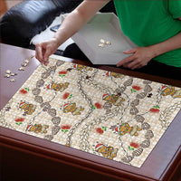 Beige Palaka Hawaii Mele Kalikimaka Puzzle Ohia Lehua Shell Leis Funny Gingerbread Santa - Polynesian Pride