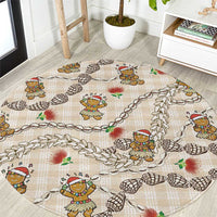 Beige Palaka Hawaii Mele Kalikimaka Round Carpet Ohia Lehua Shell Leis Funny Gingerbread Santa - Polynesian Pride