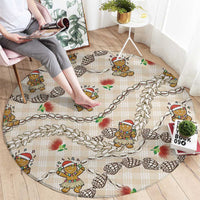 Beige Palaka Hawaii Mele Kalikimaka Round Carpet Ohia Lehua Shell Leis Funny Gingerbread Santa - Polynesian Pride