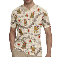 Beige Palaka Hawaii Mele Kalikimaka Rugby Jersey Ohia Lehua Shell Leis Funny Gingerbread Santa - Polynesian Pride