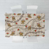 Beige Palaka Hawaii Mele Kalikimaka Tablecloth Ohia Lehua Shell Leis Funny Gingerbread Santa - Polynesian Pride