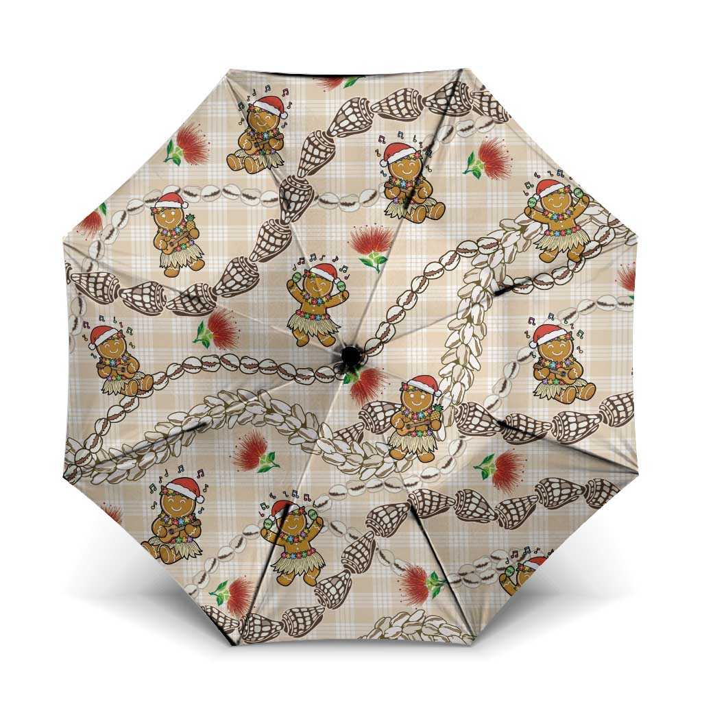 Beige Palaka Hawaii Mele Kalikimaka Umbrella Ohia Lehua Shell Leis Funny Gingerbread Santa - Polynesian Pride
