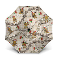 Beige Palaka Hawaii Mele Kalikimaka Umbrella Ohia Lehua Shell Leis Funny Gingerbread Santa - Polynesian Pride